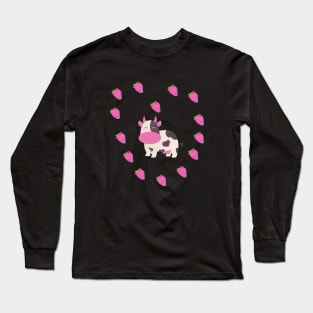 Strawberry Cow Heart, Cute , Cartoon Long Sleeve T-Shirt